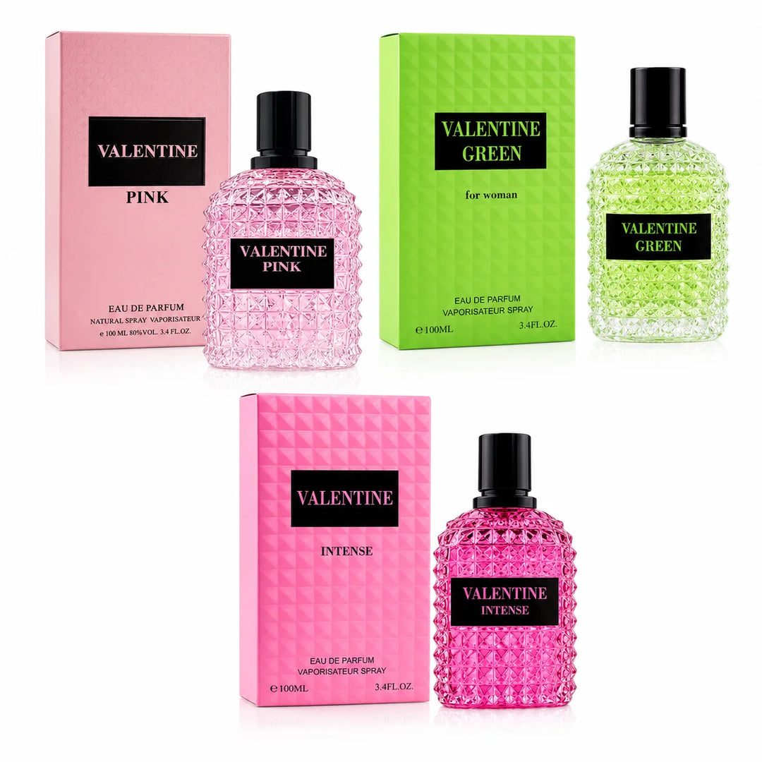 Valentine Perfume Gift Set for Women | Pink, Green &amp; Intense Eau De Parfum Collection | 3-Piece Long Lasting Women&
