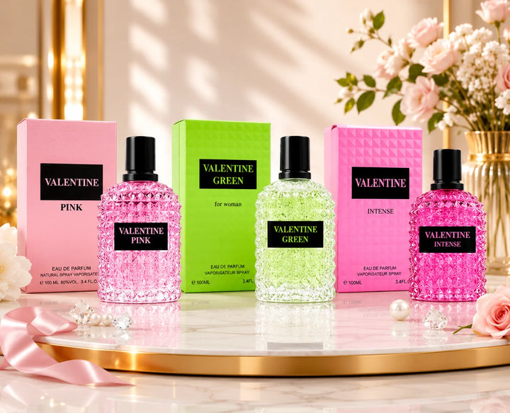 Valentine Perfume Gift Set for Women | Pink, Green &amp; Intense Eau De Parfum Collection | 3-Piece Long Lasting Women&