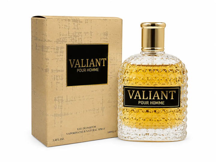 Valiant Pour Homme Eau de Parfum for Men, Long Lasting Woody Spicy Cologne Spray, Premium Masculine Fragrance with Citrus, Amber &amp; Warm Woods, 3.4 Fl Oz (100ml)