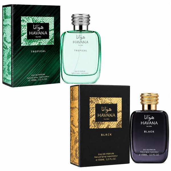 HAVANA Weekend Collection for Men – Black & Tropical Eau de Parfum Gift Set, Long Lasting Men's Cologne Duo, Fresh Woody Citrus Fragrance Bundle, 2 x 100ml (3.3 Fl Oz Each)