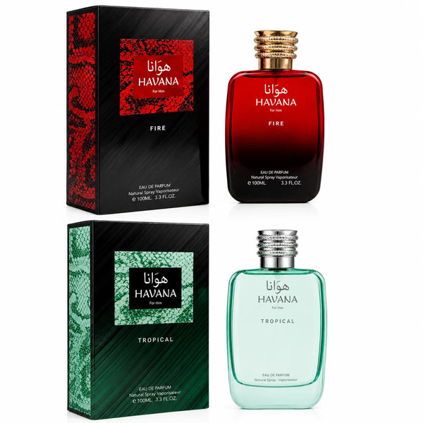HAVANA Adventure Duo for Men – Fire & Tropical Eau de Parfum Gift Set, Long Lasting Men's Cologne Bundle, Bold Woody & Fresh Citrus Fragrance Collection, 2 x 100ml (3.3 Fl Oz Each)