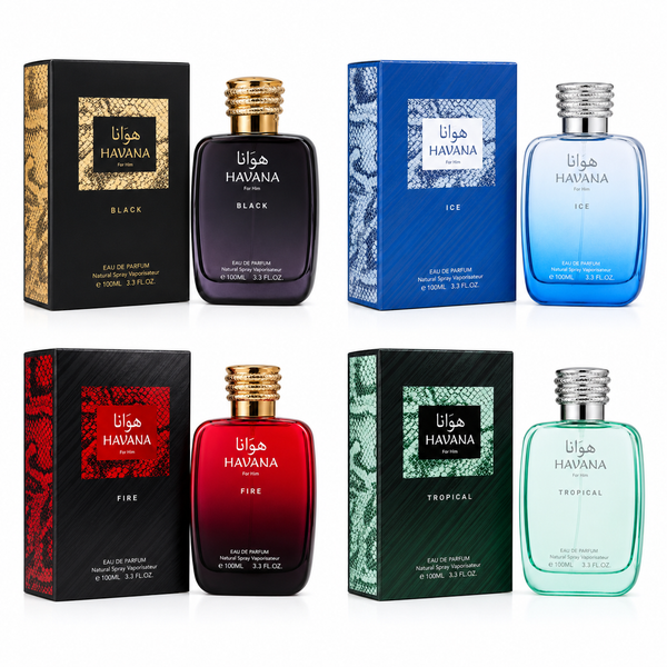 HAVANA Signature Collection for Men – 4-Piece Eau de Parfum Gift Set Featuring Black, Ice, Fire & Tropical, Long Lasting Men's Cologne Variety Pack, Premium Fragrance Collection, 4 x 100ml (3.3 Fl Oz Each)