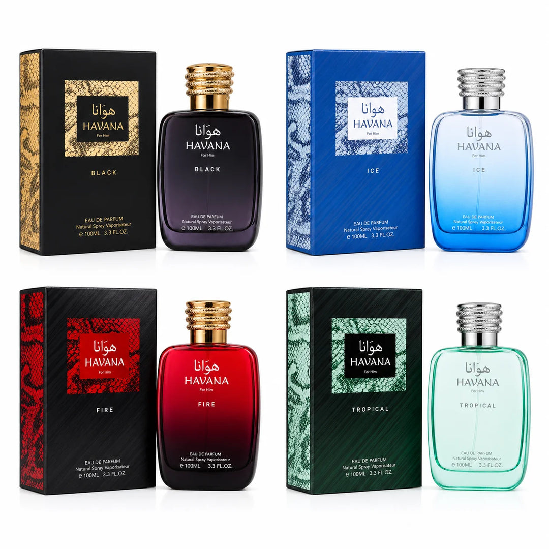HAVANA Signature Collection for Men – 4-Piece Eau de Parfum Gift Set Featuring Black, Ice, Fire &amp; Tropical, Long Lasting Men&