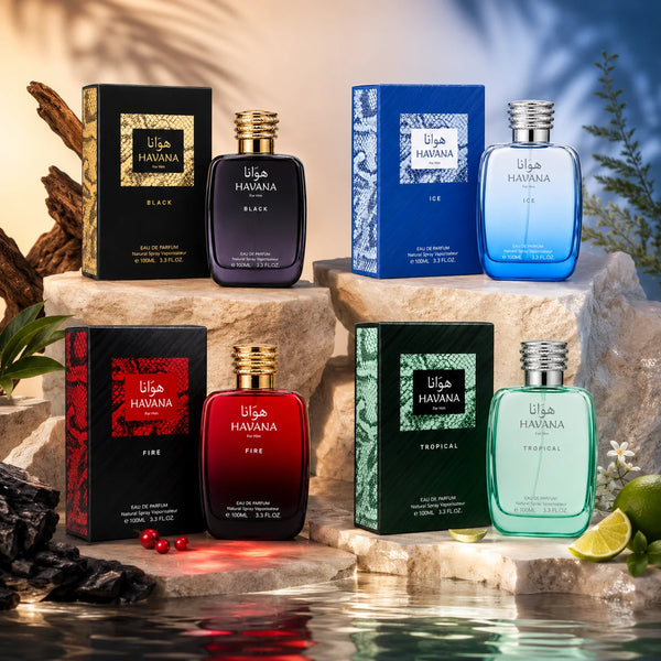 HAVANA Signature Collection for Men – 4-Piece Eau de Parfum Gift Set Featuring Black, Ice, Fire & Tropical, Long Lasting Men's Cologne Variety Pack, Premium Fragrance Collection, 4 x 100ml (3.3 Fl Oz Each)