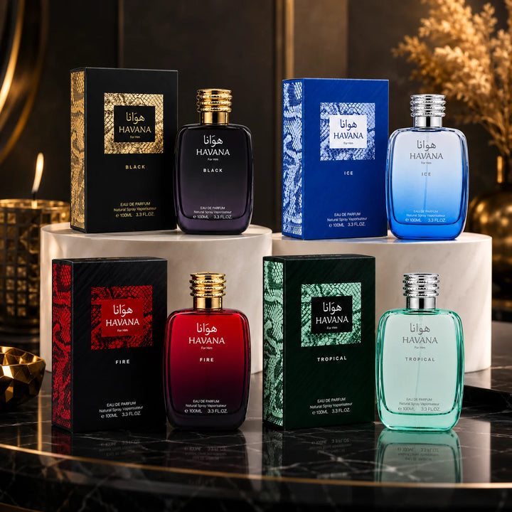 HAVANA Signature Collection for Men – 4-Piece Eau de Parfum Gift Set Featuring Black, Ice, Fire &amp; Tropical, Long Lasting Men&