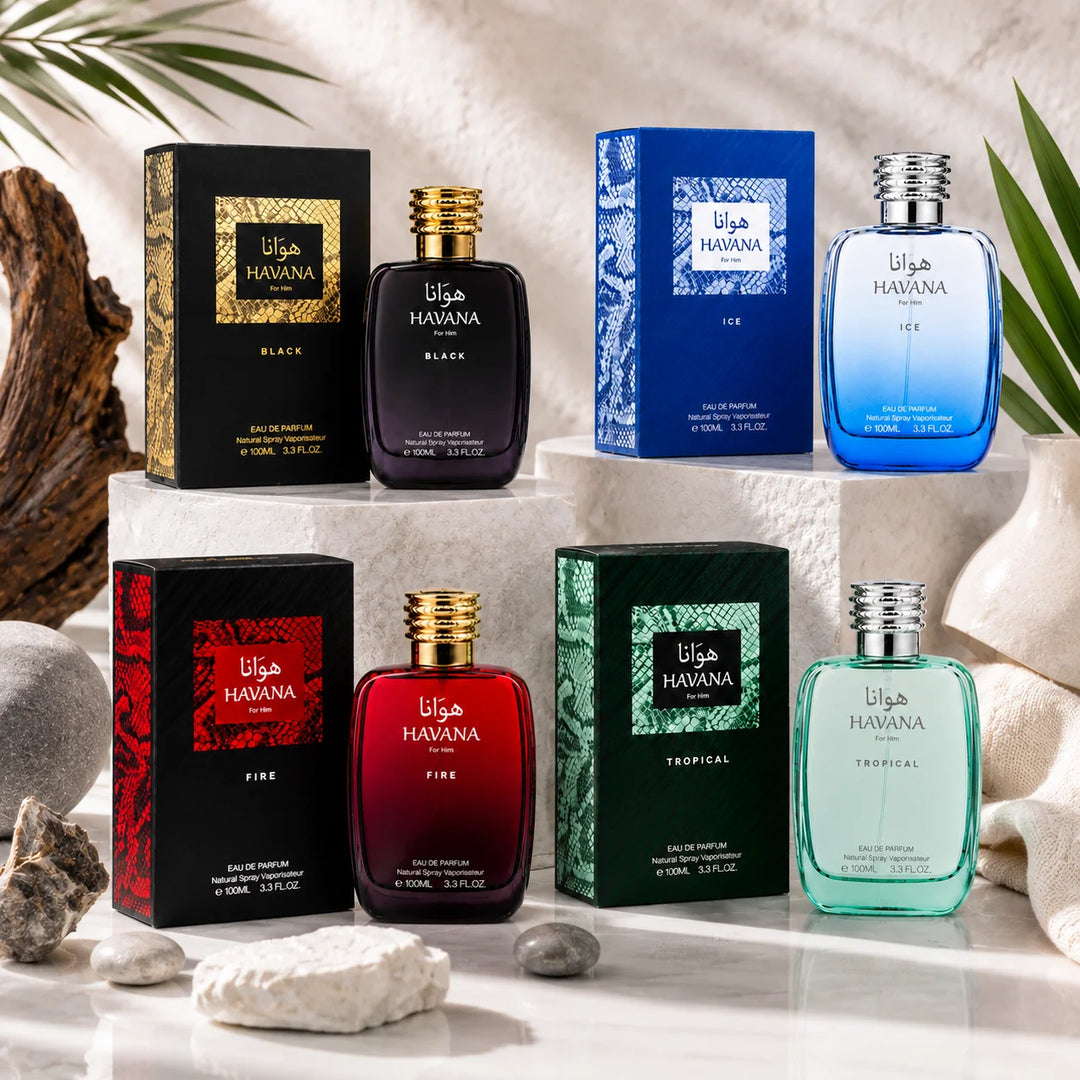 HAVANA Signature Collection for Men – 4-Piece Eau de Parfum Gift Set Featuring Black, Ice, Fire &amp; Tropical, Long Lasting Men&