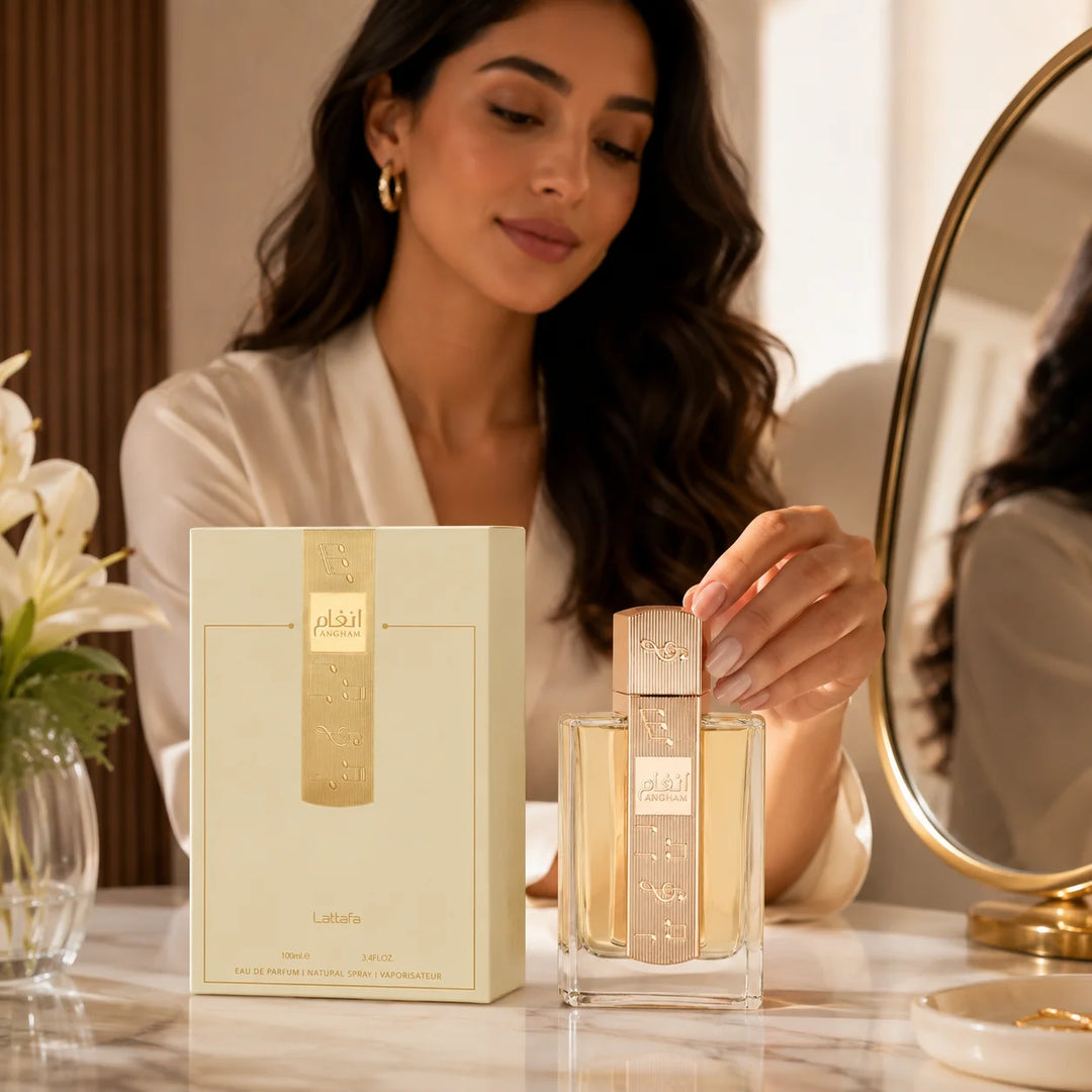 Lattafa Angham Eau de Parfum 3.4 Fl Oz (100ml) – Long Lasting Perfume for Women &amp; Men, Warm Vanilla Gourmand Fragrance with Ginger, Lavender, Praline, Cacao &amp; Amber