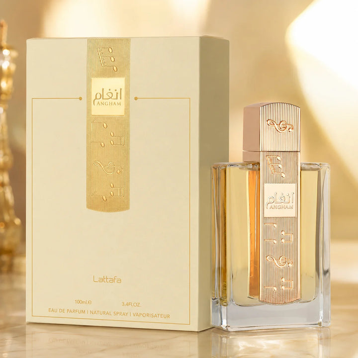 Lattafa Angham Eau de Parfum 3.4 Fl Oz (100ml) – Long Lasting Perfume for Women &amp; Men, Warm Vanilla Gourmand Fragrance with Ginger, Lavender, Praline, Cacao &amp; Amber