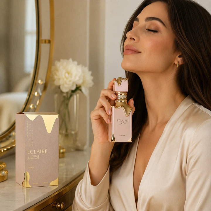 Lattafa Eclaire Eau de Parfum for Women 3.4 Fl Oz (100ml) – Sweet Gourmand Vanilla Perfume with Caramel, Milk, Honey, Praline &amp; Musk – Long Lasting Women’s Fragrance