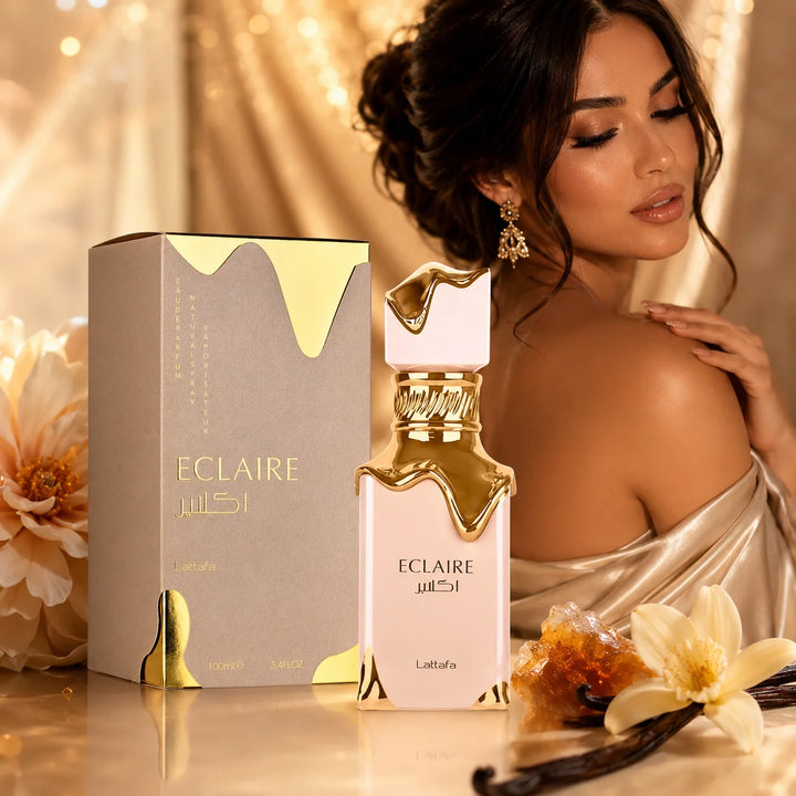 Lattafa Eclaire Eau de Parfum for Women 3.4 Fl Oz (100ml) – Sweet Gourmand Vanilla Perfume with Caramel, Milk, Honey, Praline &amp; Musk – Long Lasting Women’s Fragrance
