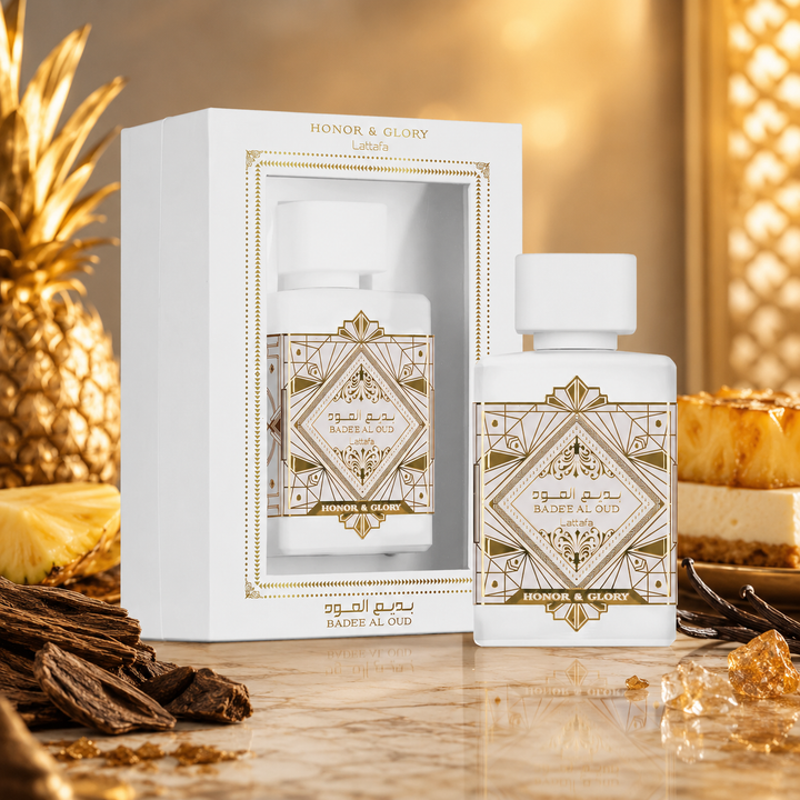 Lattafa Bade’e Al Oud Honor &amp; Glory Eau de Parfum 3.4 Fl Oz (100ml) – Unisex Perfume with Pineapple, Crème Brûlée, Spices, Vanilla &amp; Sandalwood – Warm Gourmand Fragrance