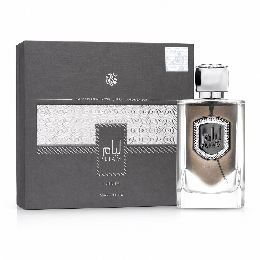 Lattafa Liam Grey Eau de Parfum 3.4 Fl Oz (100ml) – Unisex Arabian Perfume with Fig, Black Tea, Cardamom, Iris, Vanilla &amp; Sandalwood – Warm Woody Fragrance for Women &amp; Men