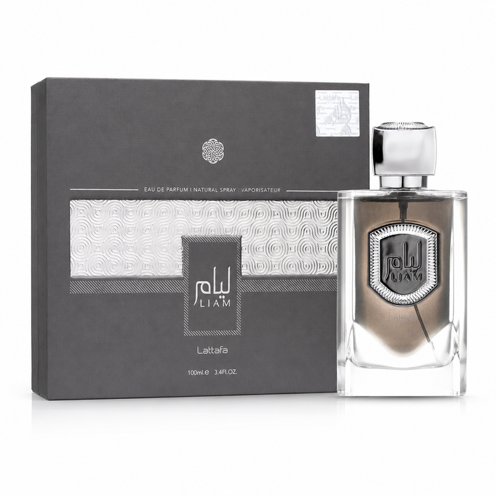 Lattafa Liam Grey Eau de Parfum 3.4 Fl Oz (100ml) – Unisex Arabian Perfume with Fig, Black Tea, Cardamom, Iris, Vanilla &amp; Sandalwood – Warm Woody Fragrance for Women &amp; Men