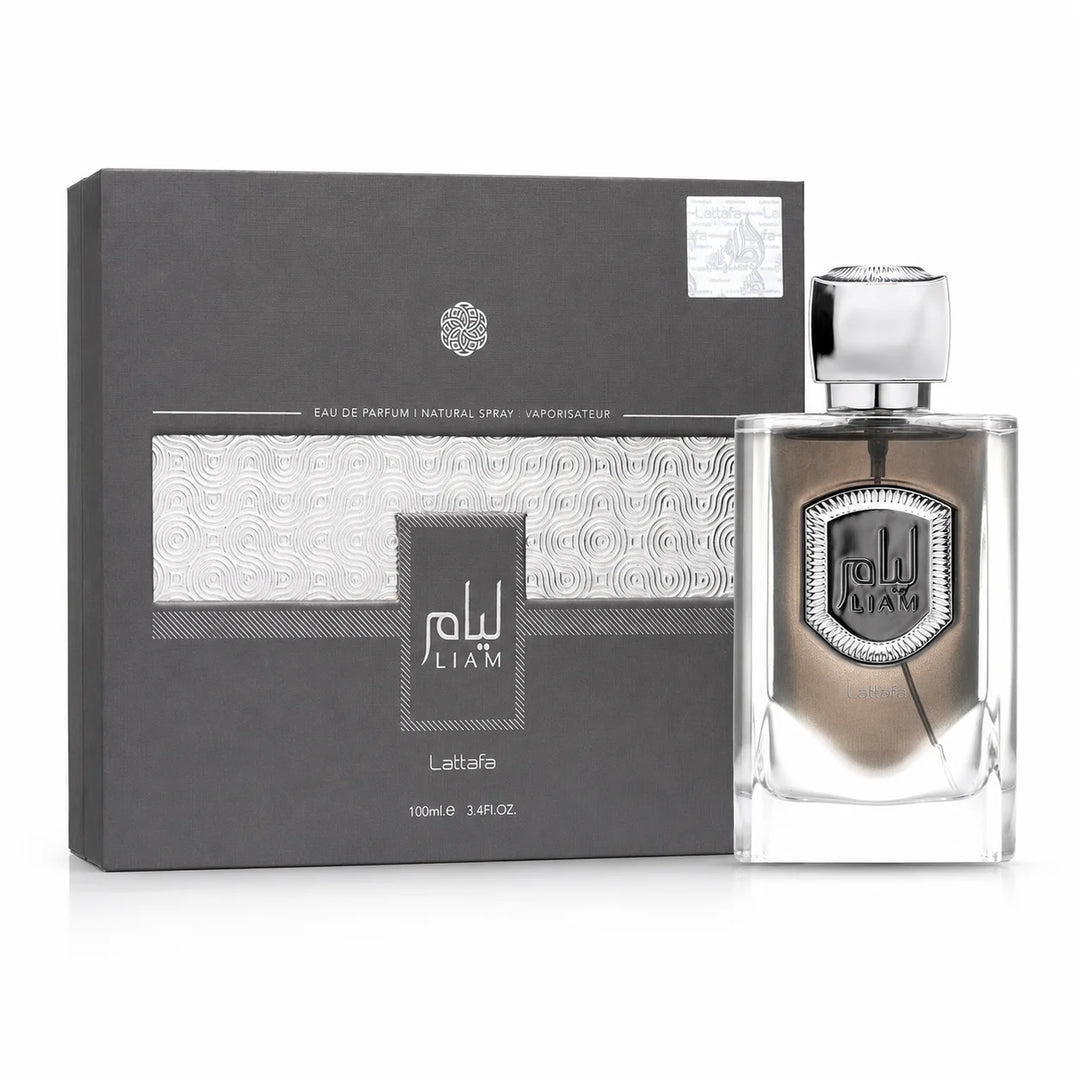 Lattafa Liam Grey Eau de Parfum 3.4 Fl Oz (100ml) – Unisex Arabian Perfume with Fig, Black Tea, Cardamom, Iris, Vanilla &amp; Sandalwood – Warm Woody Fragrance for Women &amp; Men