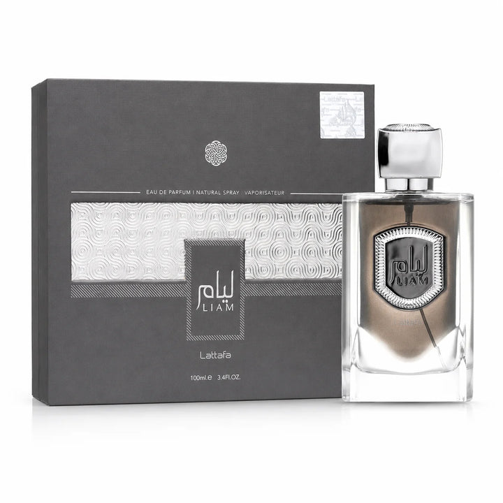 Lattafa Liam Grey Eau de Parfum 3.4 Fl Oz (100ml) – Unisex Arabian Perfume with Fig, Black Tea, Cardamom, Iris, Vanilla &amp; Sandalwood – Warm Woody Fragrance for Women &amp; Men