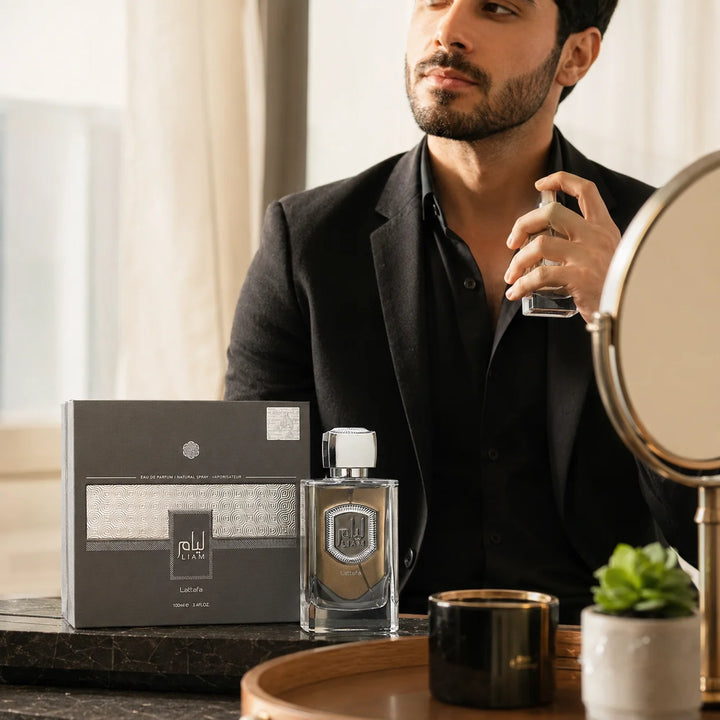 Lattafa Liam Grey Eau de Parfum 3.4 Fl Oz (100ml) – Unisex Arabian Perfume with Fig, Black Tea, Cardamom, Iris, Vanilla &amp; Sandalwood – Warm Woody Fragrance for Women &amp; Men