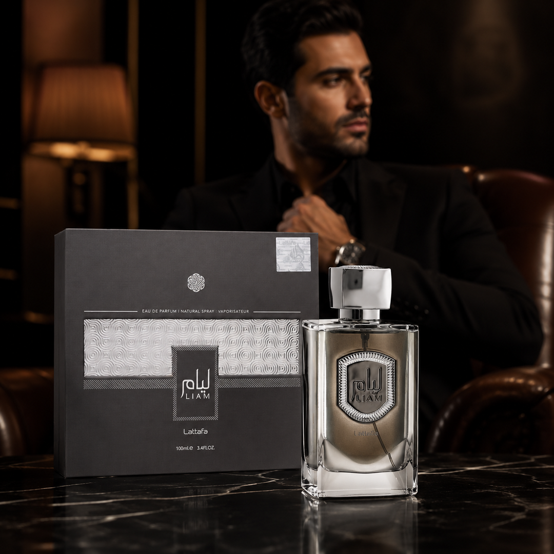 Lattafa Liam Grey Eau de Parfum 3.4 Fl Oz (100ml) – Unisex Arabian Perfume with Fig, Black Tea, Cardamom, Iris, Vanilla &amp; Sandalwood – Warm Woody Fragrance for Women &amp; Men