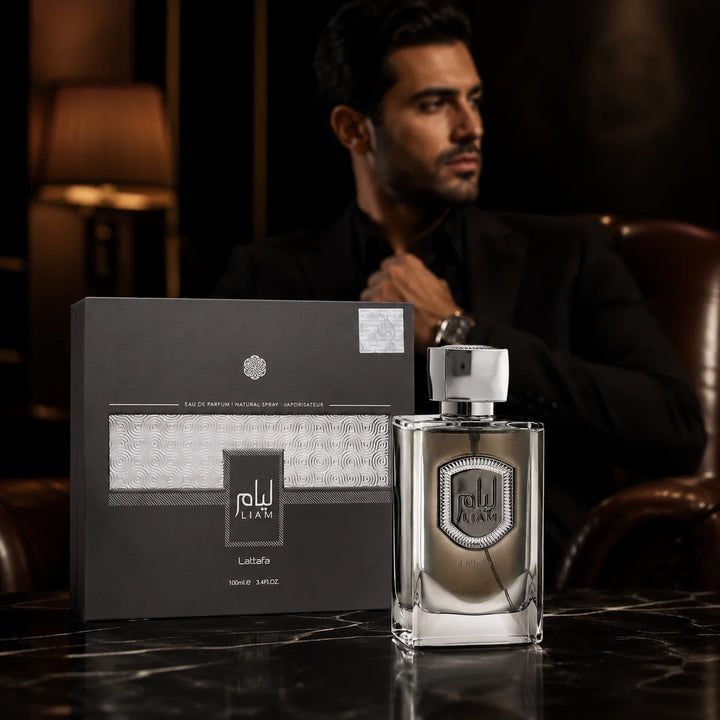 Lattafa Liam Grey Eau de Parfum 3.4 Fl Oz (100ml) – Unisex Arabian Perfume with Fig, Black Tea, Cardamom, Iris, Vanilla &amp; Sandalwood – Warm Woody Fragrance for Women &amp; Men