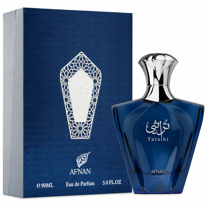 Afnan Turathi Blue Eau de Parfum for Men 3.0 Fl Oz (90ml) – Fresh Citrus Woody Men’s Cologne with Bergamot, Amber, Musk &amp; Spices – Long Lasting Arabian Fragrance