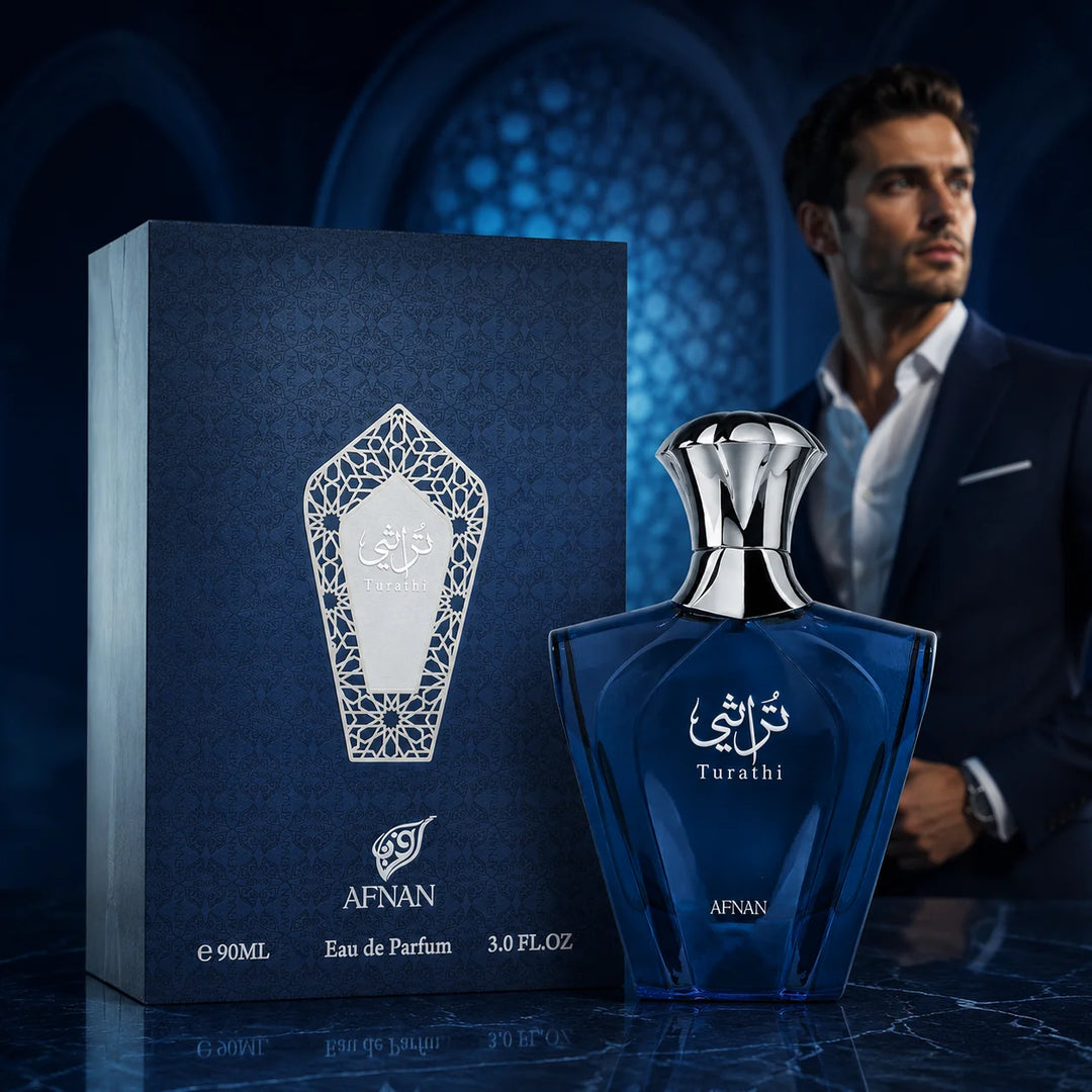 Afnan Turathi Blue Eau de Parfum for Men 3.0 Fl Oz (90ml) – Fresh Citrus Woody Men’s Cologne with Bergamot, Amber, Musk &amp; Spices – Long Lasting Arabian Fragrance