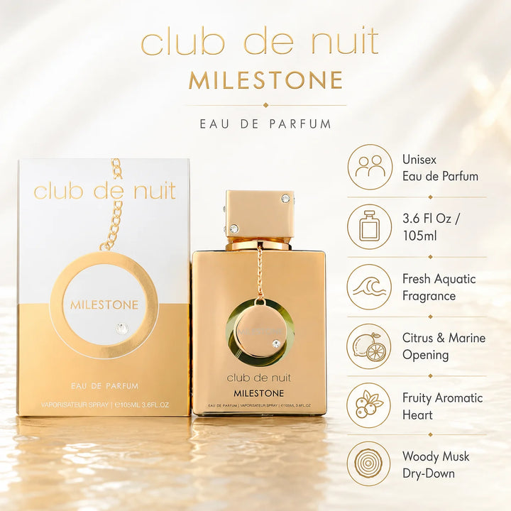 Armaf Club De Nuit Milestone Eau de Parfum 3.6 Fl Oz (105ml) – Unisex Fresh Aquatic Fragrance with Citrus, Marine, Fruity, Woody &amp; Musk Notes – Eau de Parfum for Women &amp; Men