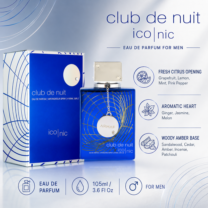 Armaf Club De Nuit Iconic Eau de Parfum for Men, 3.6 Fl Oz (105ml) – Fresh Citrus, Aromatic, Woody &amp; Amber Men’s Fragrance – Long-Lasting EDP Spray for Everyday &amp; Evening Wear