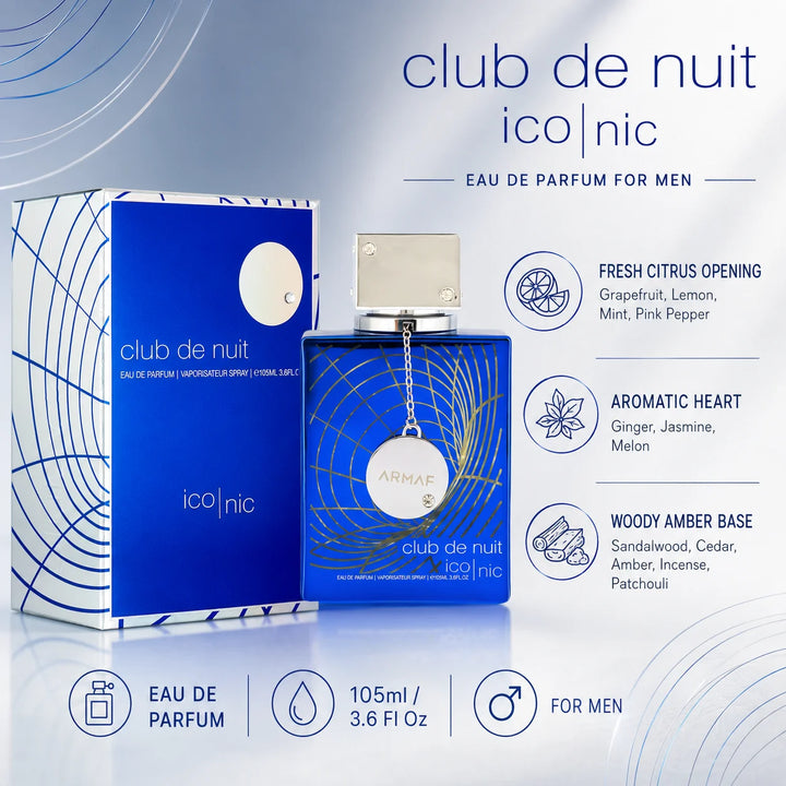 Armaf Club De Nuit Iconic Eau de Parfum for Men, 3.6 Fl Oz (105ml) – Fresh Citrus, Aromatic, Woody &amp; Amber Men’s Fragrance – Long-Lasting EDP Spray for Everyday &amp; Evening Wear