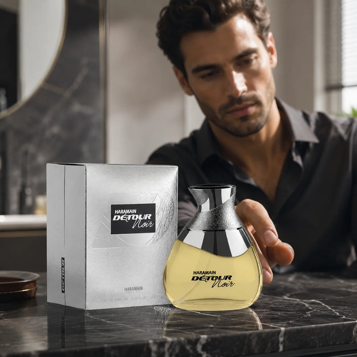 Al Haramain Detour Noir Eau de Parfum 3.33 Fl Oz (100ml) – Aromatic Spicy Vanilla Fragrance for Men – Apple, Lavender, Amber, Vanilla &amp; Woody Notes – Long Lasting EDP Spray