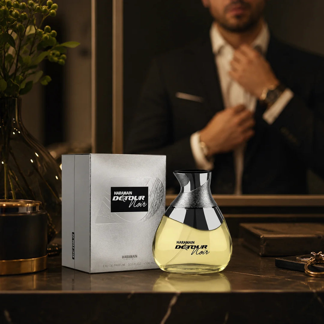 Al Haramain Detour Noir Eau de Parfum 3.33 Fl Oz (100ml) – Aromatic Spicy Vanilla Fragrance for Men – Apple, Lavender, Amber, Vanilla &amp; Woody Notes – Long Lasting EDP Spray