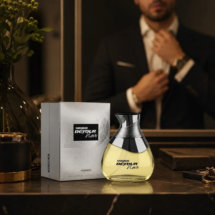 Al Haramain Detour Noir Eau de Parfum 3.33 Fl Oz (100ml) – Aromatic Spicy Vanilla Fragrance for Men – Apple, Lavender, Amber, Vanilla &amp; Woody Notes – Long Lasting EDP Spray