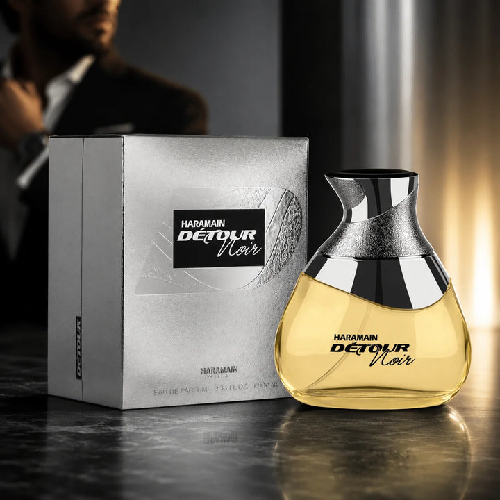Al Haramain Detour Noir Eau de Parfum 3.33 Fl Oz (100ml) – Aromatic Spicy Vanilla Fragrance for Men – Apple, Lavender, Amber, Vanilla &amp; Woody Notes – Long Lasting EDP Spray