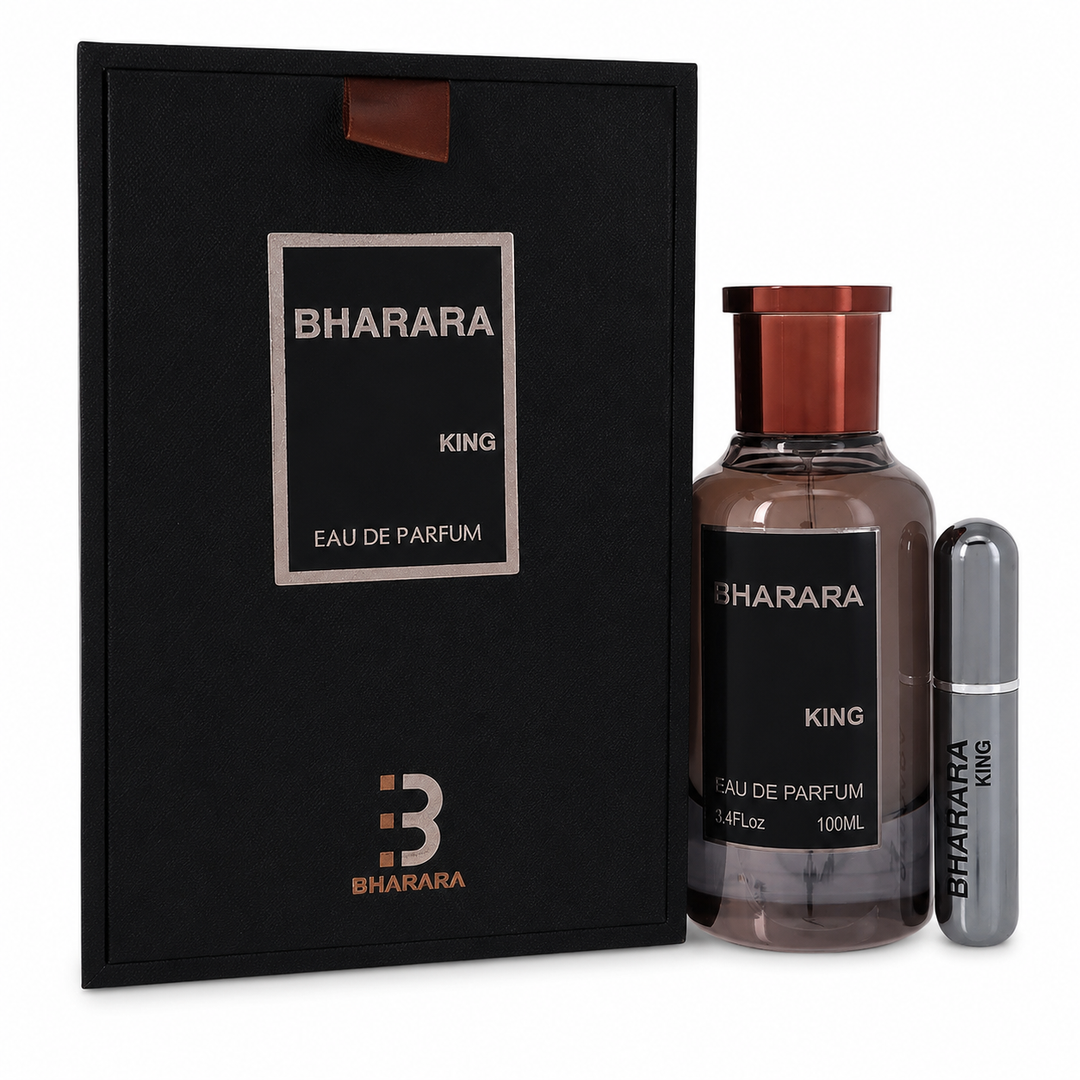Bharara King Eau de Parfum for Men 3.4 Fl Oz (100ml) with Travel Spray – Aromatic Citrus Amber Vanilla Men’s Fragrance – Long Lasting EDP Cologne Gift Set