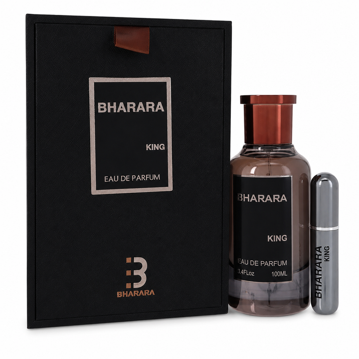 Bharara King Eau de Parfum for Men 3.4 Fl Oz (100ml) with Travel Spray – Aromatic Citrus Amber Vanilla Men’s Fragrance – Long Lasting EDP Cologne Gift Set