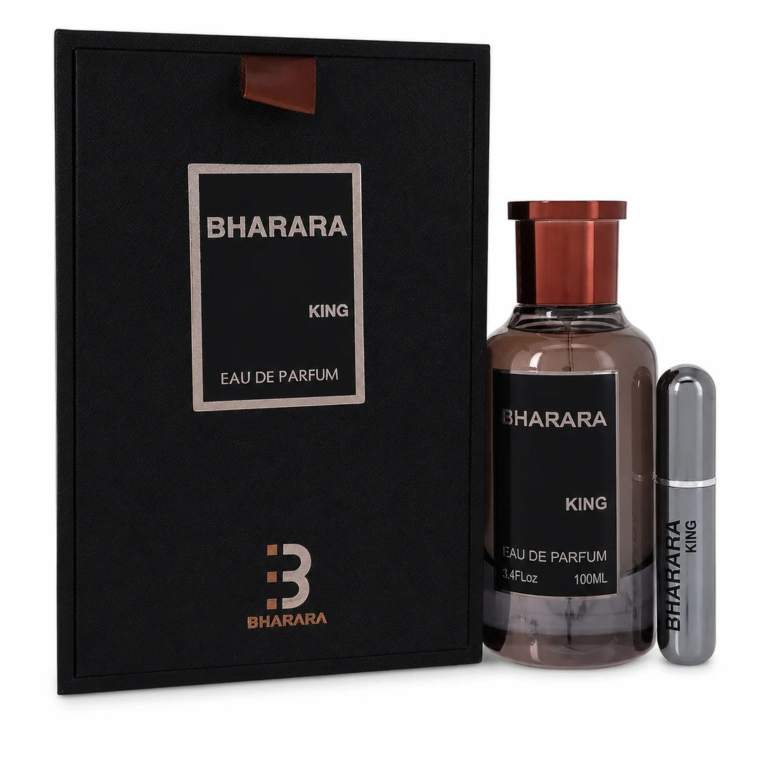 Bharara King Eau de Parfum for Men 3.4 Fl Oz (100ml) with Travel Spray – Aromatic Citrus Amber Vanilla Men’s Fragrance – Long Lasting EDP Cologne Gift Set