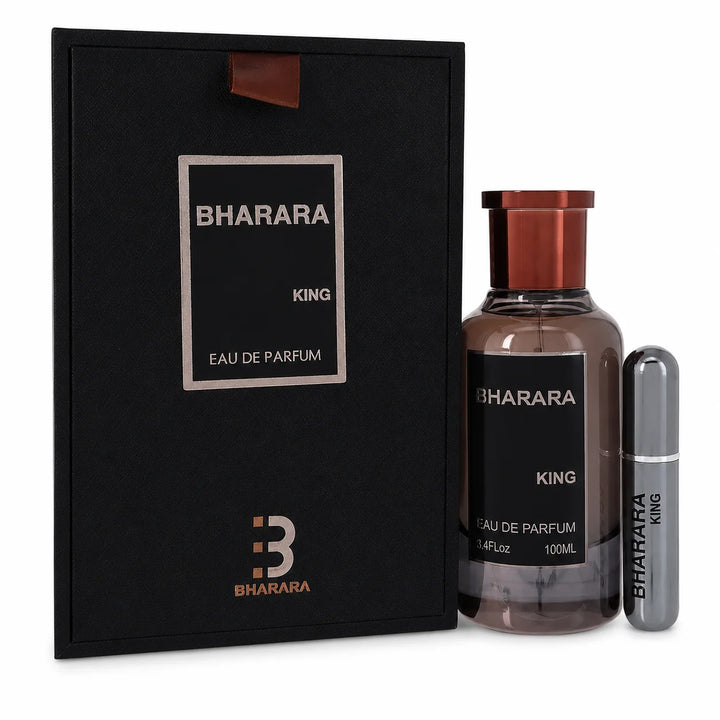 Bharara King Eau de Parfum for Men 3.4 Fl Oz (100ml) with Travel Spray – Aromatic Citrus Amber Vanilla Men’s Fragrance – Long Lasting EDP Cologne Gift Set