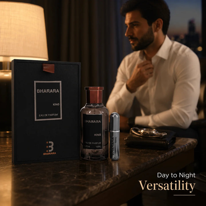 Bharara King Eau de Parfum for Men 3.4 Fl Oz (100ml) with Travel Spray – Aromatic Citrus Amber Vanilla Men’s Fragrance – Long Lasting EDP Cologne Gift Set