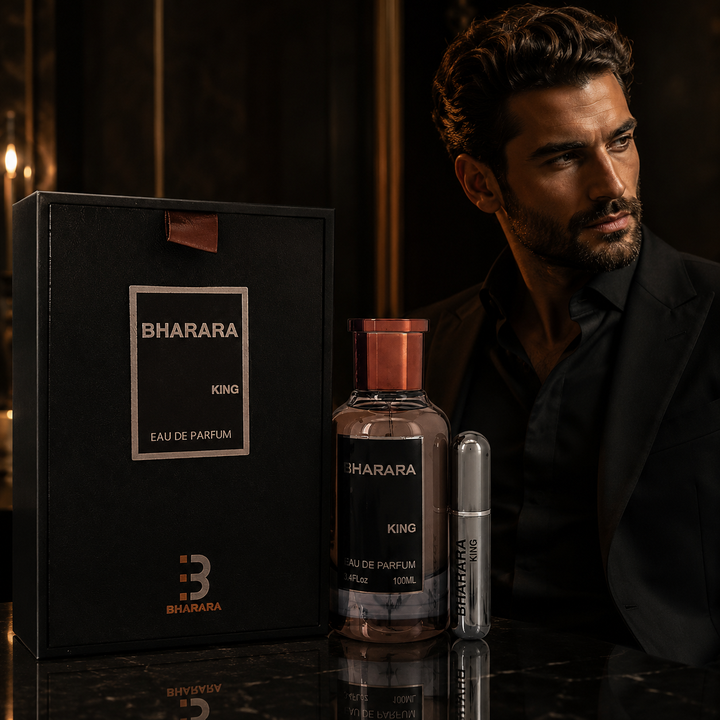 Bharara King Eau de Parfum for Men 3.4 Fl Oz (100ml) with Travel Spray – Aromatic Citrus Amber Vanilla Men’s Fragrance – Long Lasting EDP Cologne Gift Set
