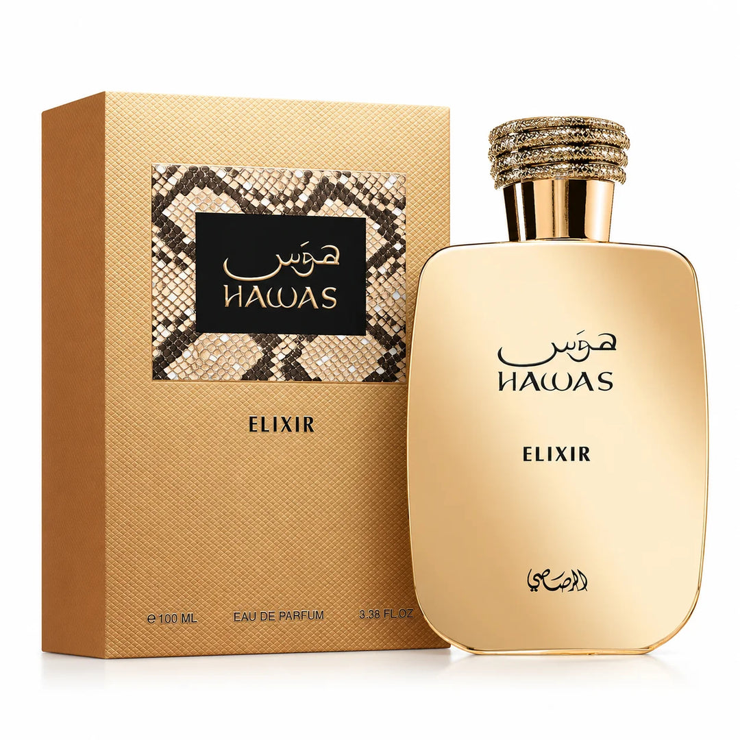 Rasasi Hawas Elixir Eau de Parfum for Men 3.38 Fl Oz (100ml) – Aromatic Sweet Vanilla Fragrance with Mint, Bergamot, Lavender, Chocolate &amp; Tonka Bean – Men’s EDP Spray