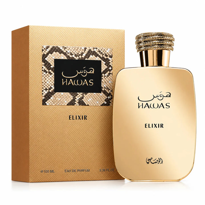 Rasasi Hawas Elixir Eau de Parfum for Men 3.38 Fl Oz (100ml) – Aromatic Sweet Vanilla Fragrance with Mint, Bergamot, Lavender, Chocolate &amp; Tonka Bean – Men’s EDP Spray