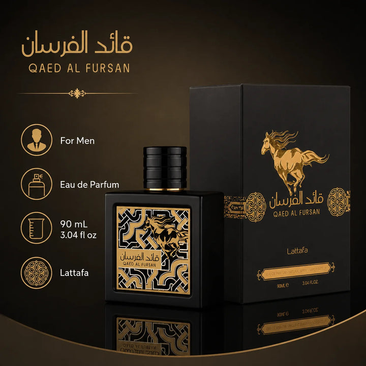 Lattafa Qaed Al Fursan Eau de Parfum 3.04 Fl Oz (90ml) – Aromatic Fruity Woody Fragrance for Men – Pineapple, Saffron, Jasmine, Cedar &amp; Amber Notes