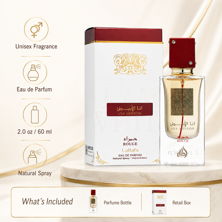 Lattafa Ana Abiyedh Rouge Eau de Parfum 2.0 Fl Oz (60ml) – Unisex Perfume for Men &amp; Women – Warm Amber, Woody &amp; Spicy Fragrance – Long Lasting Arabian EDP Spray
