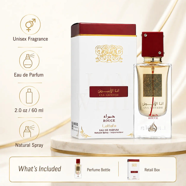 Lattafa Ana Abiyedh Rouge Eau de Parfum 2.0 Fl Oz (60ml) – Unisex Perfume for Men &amp; Women – Warm Amber, Woody &amp; Spicy Fragrance – Long Lasting Arabian EDP Spray