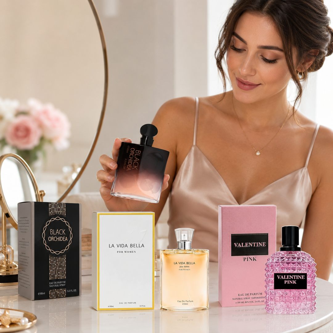 Perfumes for Women – 3 Pack Eau de Parfum Set – Black Orchidea + La Vida Bella + Valentine Pink – Long-Lasting Feminine Scents – 3.2 oz / 3.4 oz Each