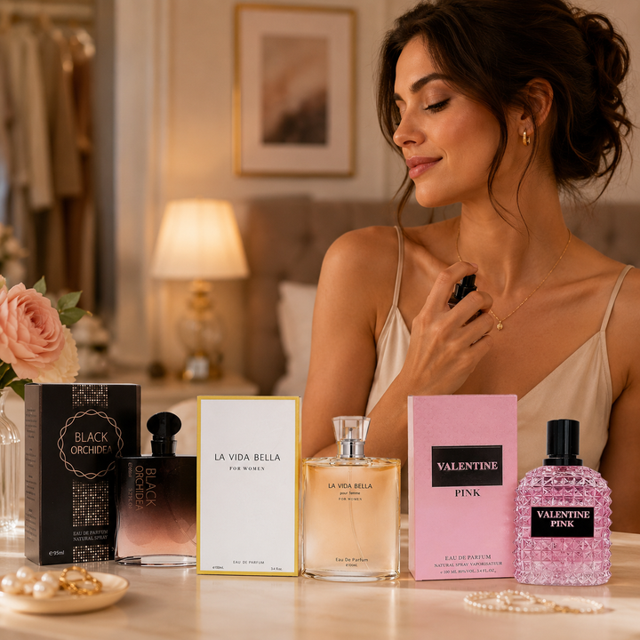 Perfumes for Women – 3 Pack Eau de Parfum Set – Black Orchidea + La Vida Bella + Valentine Pink – Long-Lasting Feminine Scents – 3.2 oz / 3.4 oz Each
