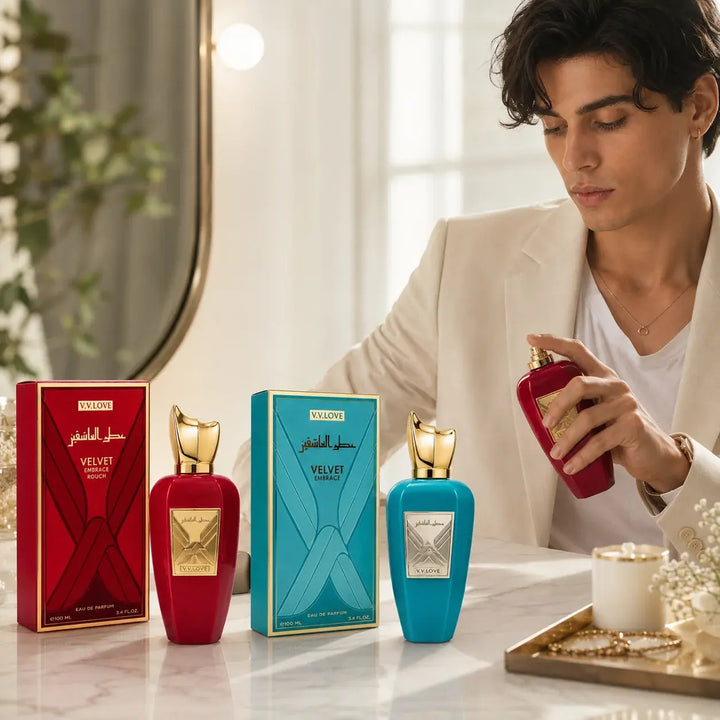 Velvet Embrace Red &amp; Blue Eau de Parfum 2-Piece Set for Men &amp; Women, 100ml / 3.4 Fl Oz Each, Long Lasting Unisex Perfume Spray, Fragrance Gift Set