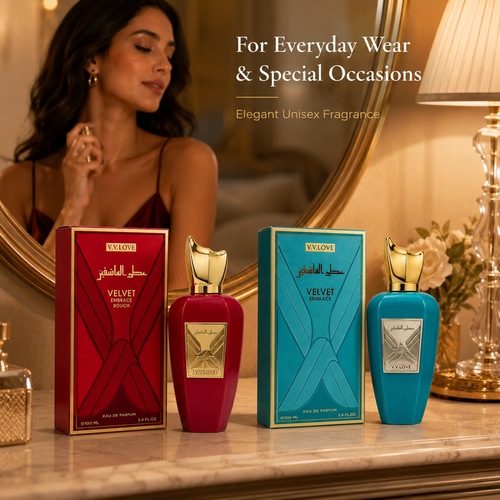 Velvet Embrace Red &amp; Blue Eau de Parfum 2-Piece Set for Men &amp; Women, 100ml / 3.4 Fl Oz Each, Long Lasting Unisex Perfume Spray, Fragrance Gift Set