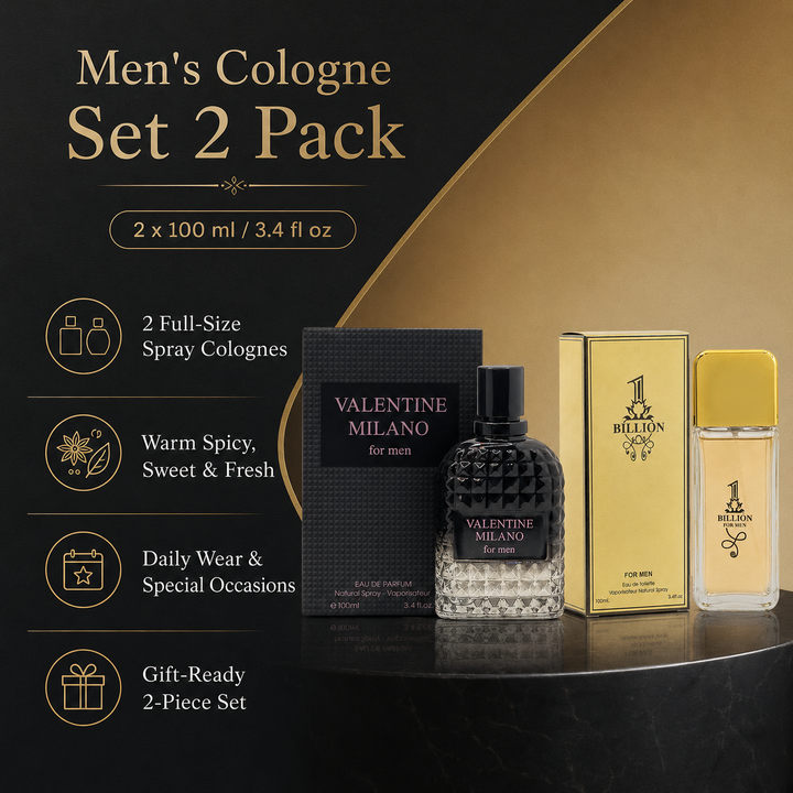 Men’s Cologne Set 2 Pack – Long Lasting Eau de Parfum for Men 100ml Each – Warm Spicy Sweet Fragrance, Fresh Masculine Perfume Gift Set – Milano Men &amp; Gold Edition