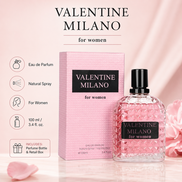 Valentine Milano 3.4 oz Eau de Parfum for Women | Amber Floral Scent