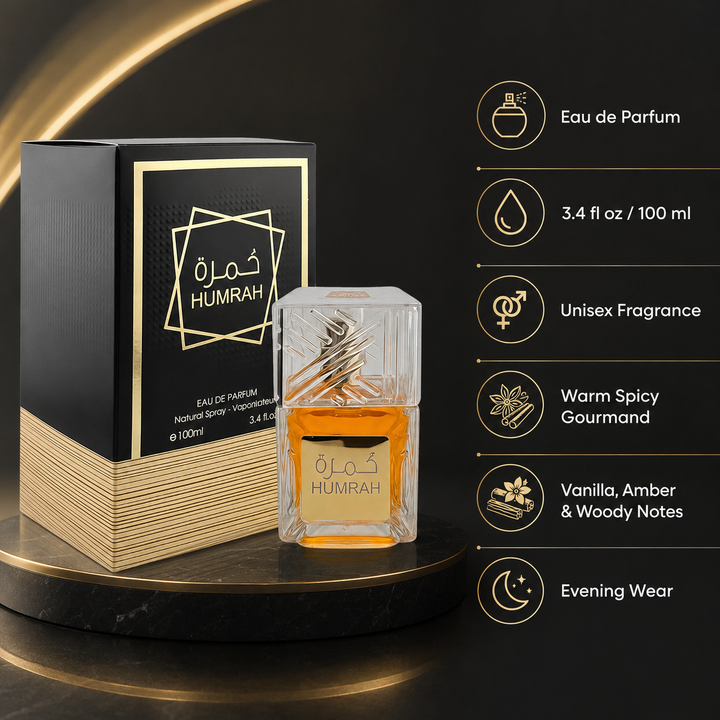 Humrah Eau de Parfum 3.4 oz (100 ml) – Unisex Warm Spicy Gourmand Fragrance – Long Lasting Sweet Woody Perfume with Vanilla, Amber &amp; Spiced Notes – Rich Evening Scent for Men &amp; Women
