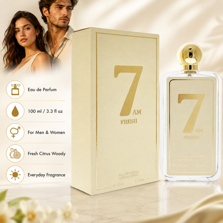 7 AM Fresh Eau de Parfum 100ml (3.3 oz) – Long Lasting Fresh Citrus Woody Perfume for Men &amp; Women – Clean Morning Fragrance Spray – Everyday Light Luxury Scent